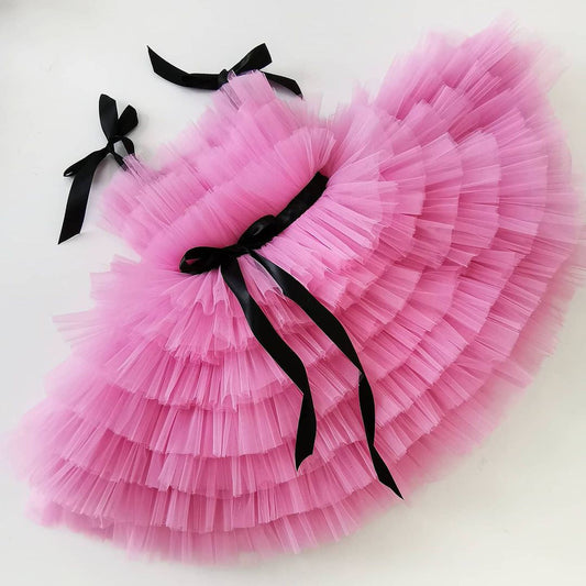 Amazing Pink Black Ribbin Baby Frock