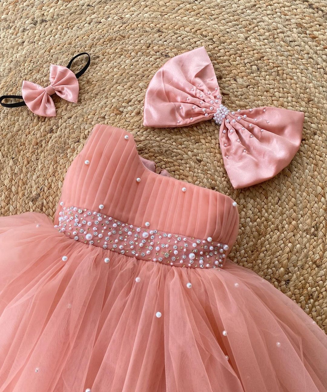 Classy Pearl Peach Colour Baby Dress