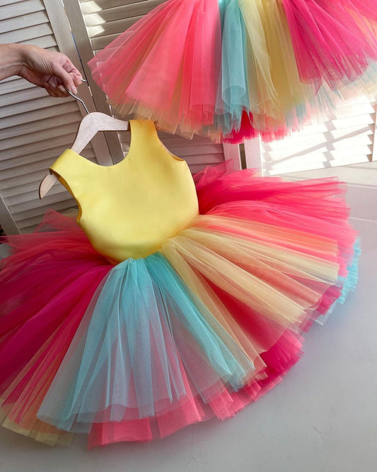 Multicolored Layered Frilled Baby Frock