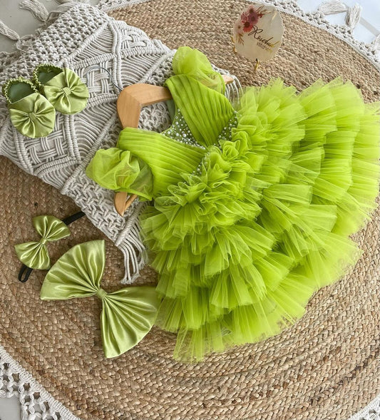 Elegant Parrot Color Baby Frock Dress