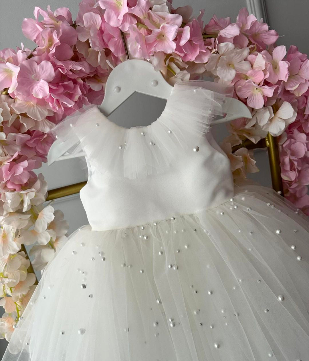 White Beaded Elegance Baby Frock Dress
