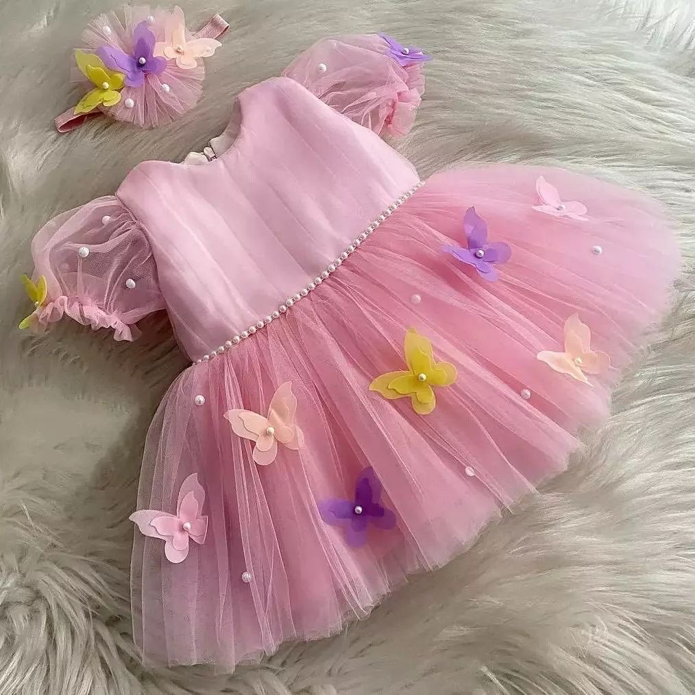 Charming Pink Butterfly Birthday Baby Frock Dress