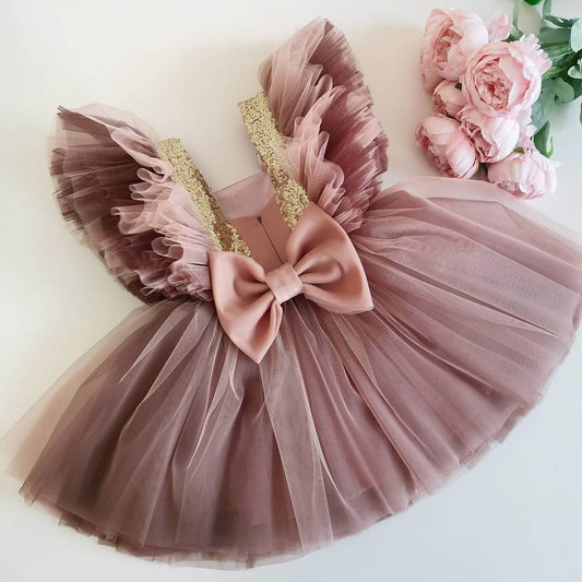 Charming Two-Tone Frill-Sleeve Baby Frock