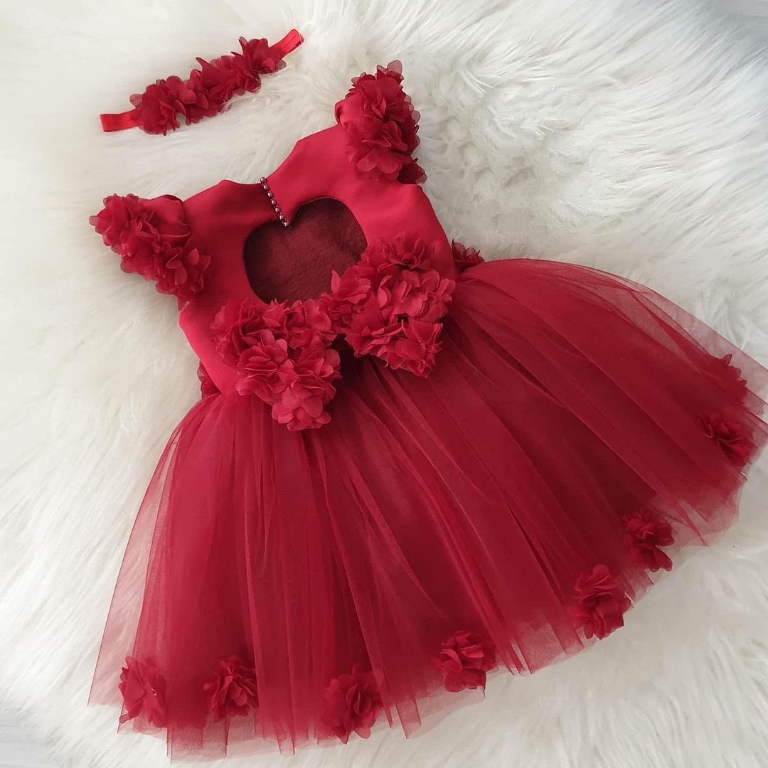 Elegant Red Frill Sleeve Baby Frock