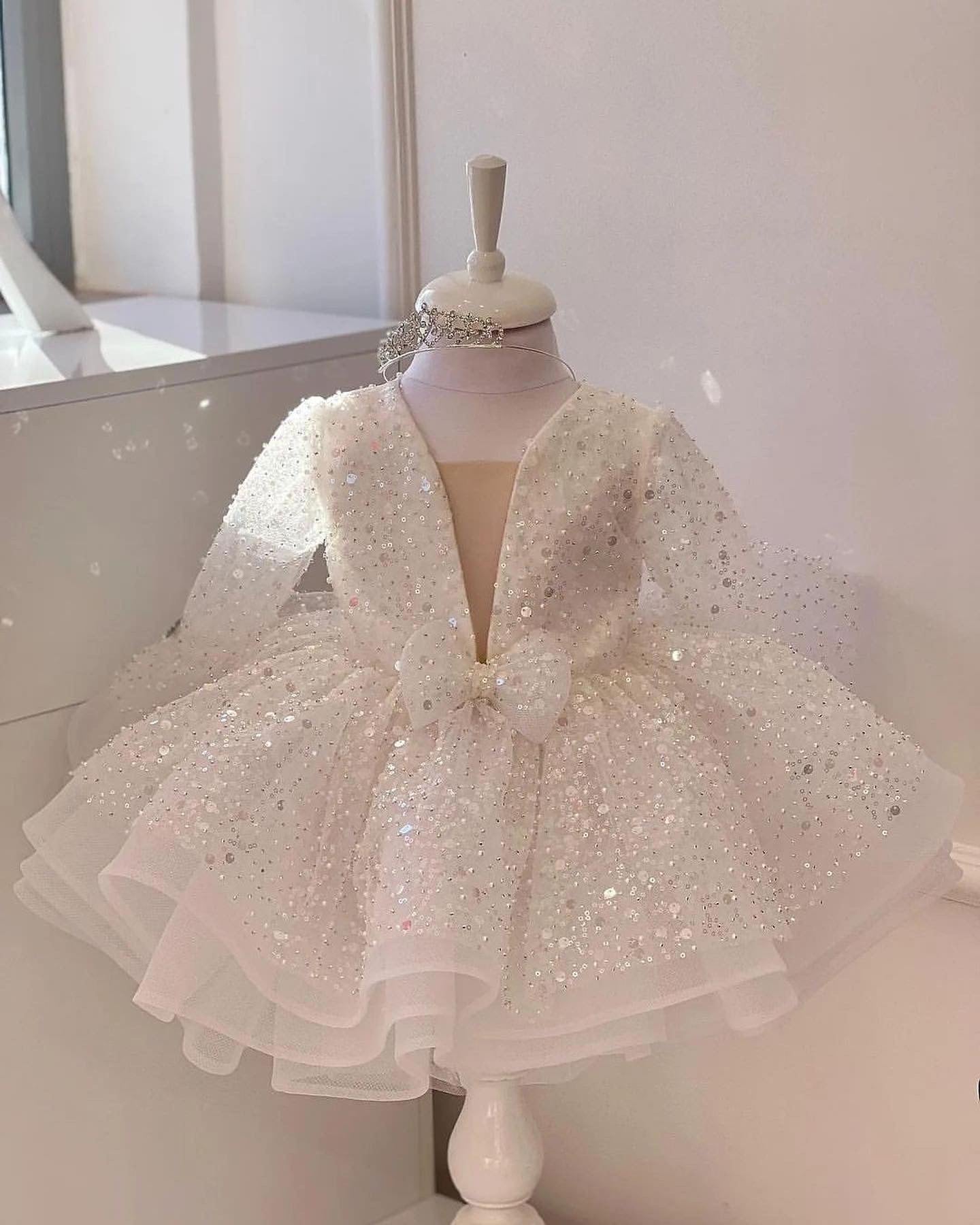 White Soft Cotton & Sequin Baby Dress