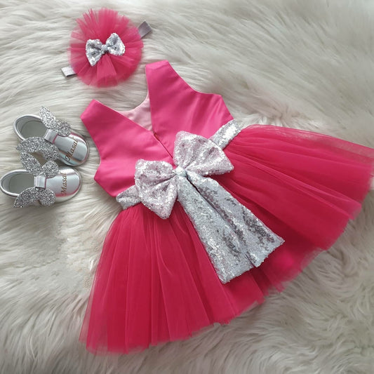 Amazing Sequins Bow Baby Frock