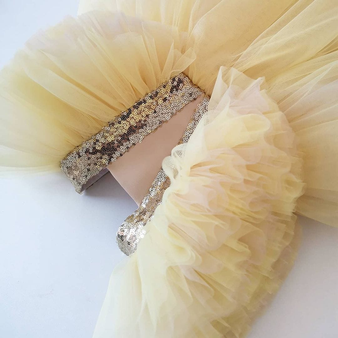 Adorable Two-Tone Yellow Peach Frill Sleeve Dress