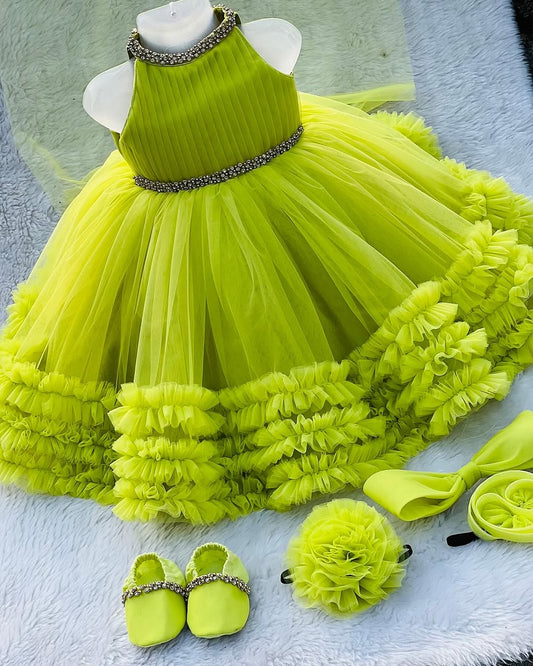 Elegant Parrot Color Baby Frock Dress