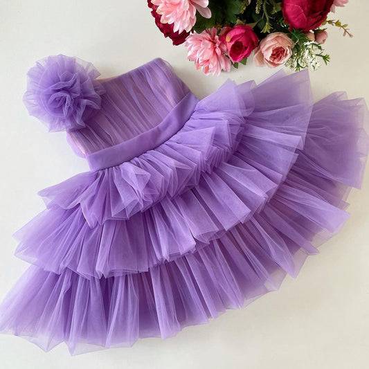 Enchanting Layered Purple Birthday Baby Frock